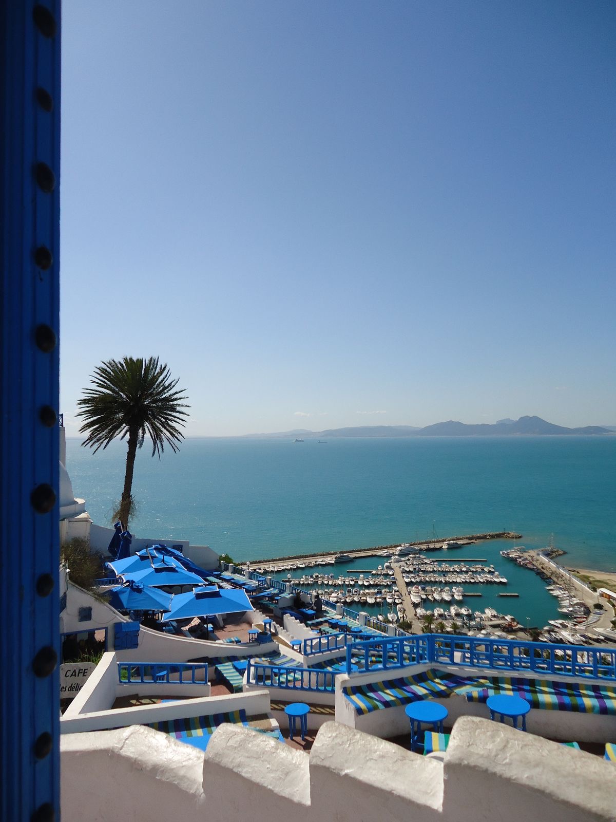 View over Sidi Bou Said marina and the Bay of Tunis