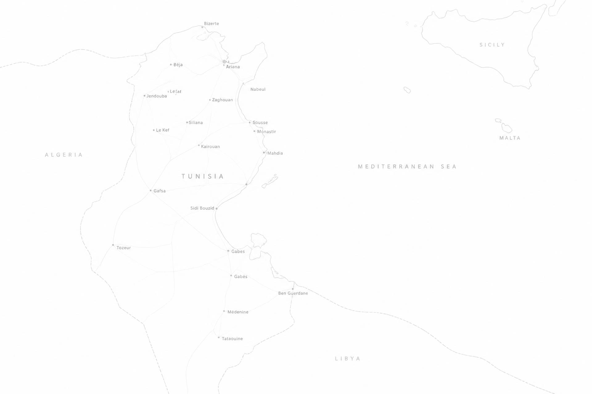 Map of Tunisia showing the destinations Maja Travel & Tours covers